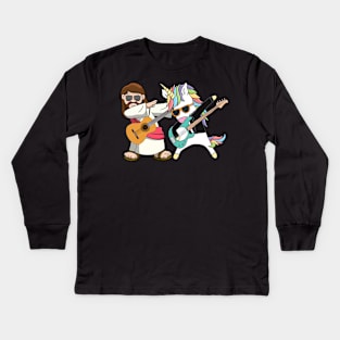 Guitar Jesus With Unicorn Dabbing Kids Long Sleeve T-Shirt